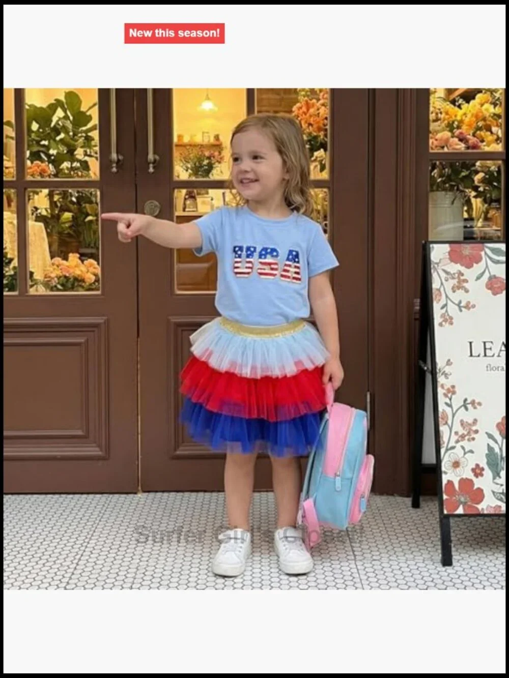 Toddler 4th of July Outfit Girl USA Print Short Sleeve Shirt and Tulle Skirt Set